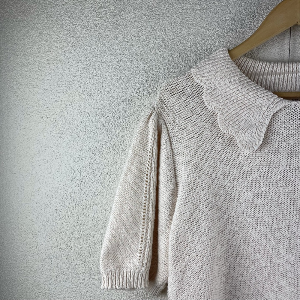 SOLD l L Retro Collared Cream Short Sleeve Crewneck T-Shirt Sweater - Picture 6 of 16
